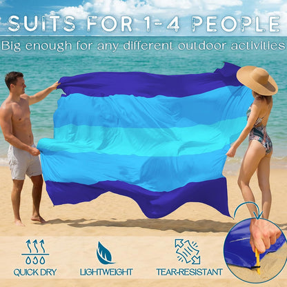 Beach Blanket Waterproof Sandproof Large Sand Free,78''X81''/10'X9' Oversized Sandless Lightweight Blanket Picnic Mat for Beach Travel Camping Hiking with Stakes