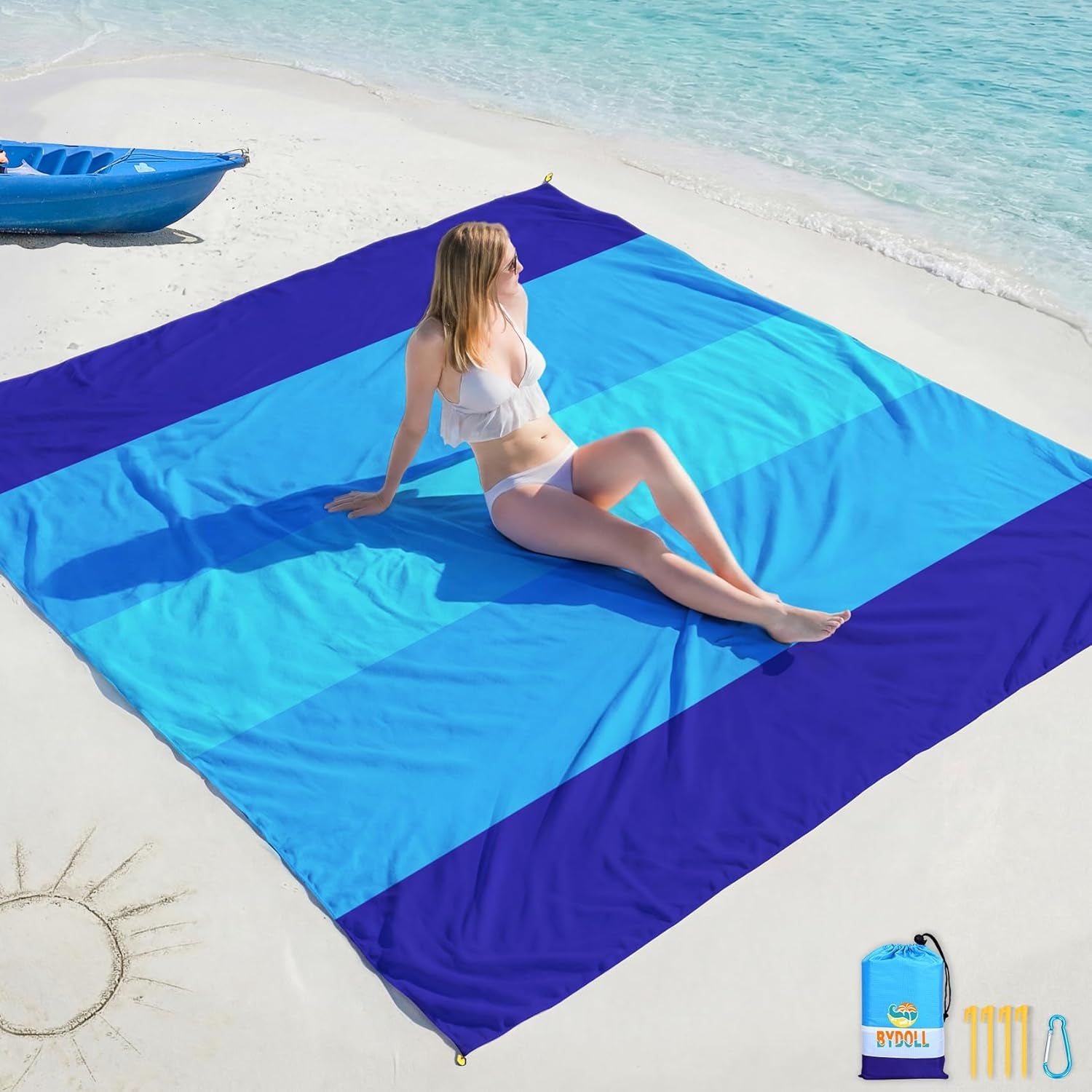 Beach Blanket Waterproof Sandproof Large Sand Free,78''X81''/10'X9' Oversized Sandless Lightweight Blanket Picnic Mat for Beach Travel Camping Hiking with Stakes
