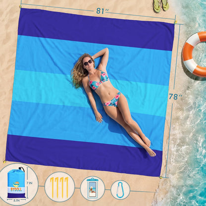 Beach Blanket Waterproof Sandproof Large Sand Free,78''X81''/10'X9' Oversized Sandless Lightweight Blanket Picnic Mat for Beach Travel Camping Hiking with Stakes