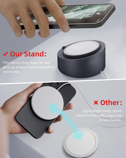 Premium Mag-Safe Charger Stand - Heavy-Duty Metal Holder for iPhone 17/16/15/14/13/12 - Perfect for Desk & Travel - Grey