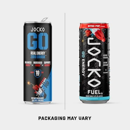 GO Energy Drinks, Nitro Pop - 95Mg Caffeine with Added Adaptogens, Vitamin B12 & B6, & L Theanine for Mood & Focus Support, No Sugar, 12 Pack - Packaging May Vary