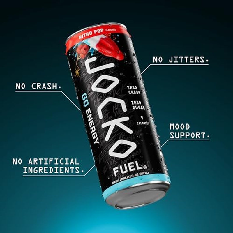 GO Energy Drinks, Nitro Pop - 95Mg Caffeine with Added Adaptogens, Vitamin B12 & B6, & L Theanine for Mood & Focus Support, No Sugar, 12 Pack - Packaging May Vary