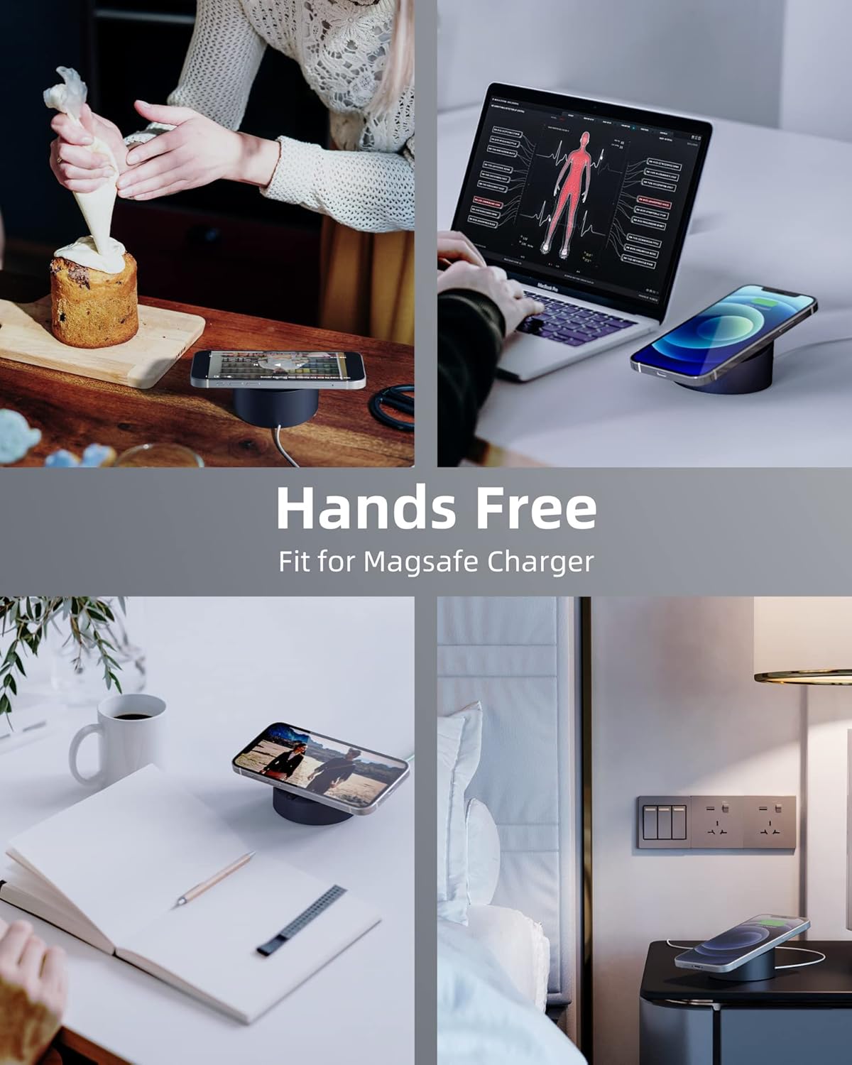 Premium Mag-Safe Charger Stand - Heavy-Duty Metal Holder for iPhone 17/16/15/14/13/12 - Perfect for Desk & Travel - Grey