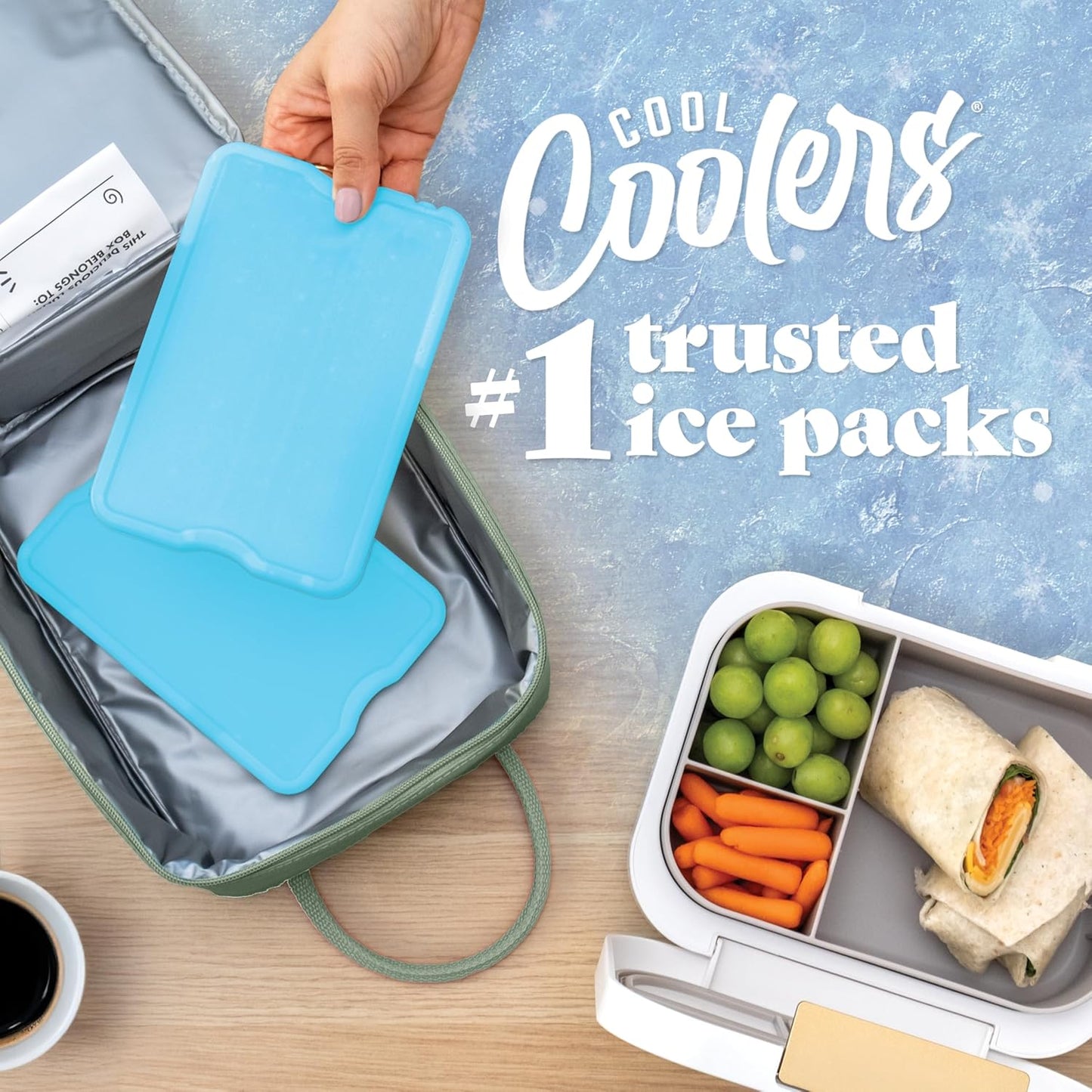 Cool Coolers by  4 Pack XL Slim Ice Packs, Quick Freeze Space Saving Reusable Ice Packs for Lunch Boxes or Coolers