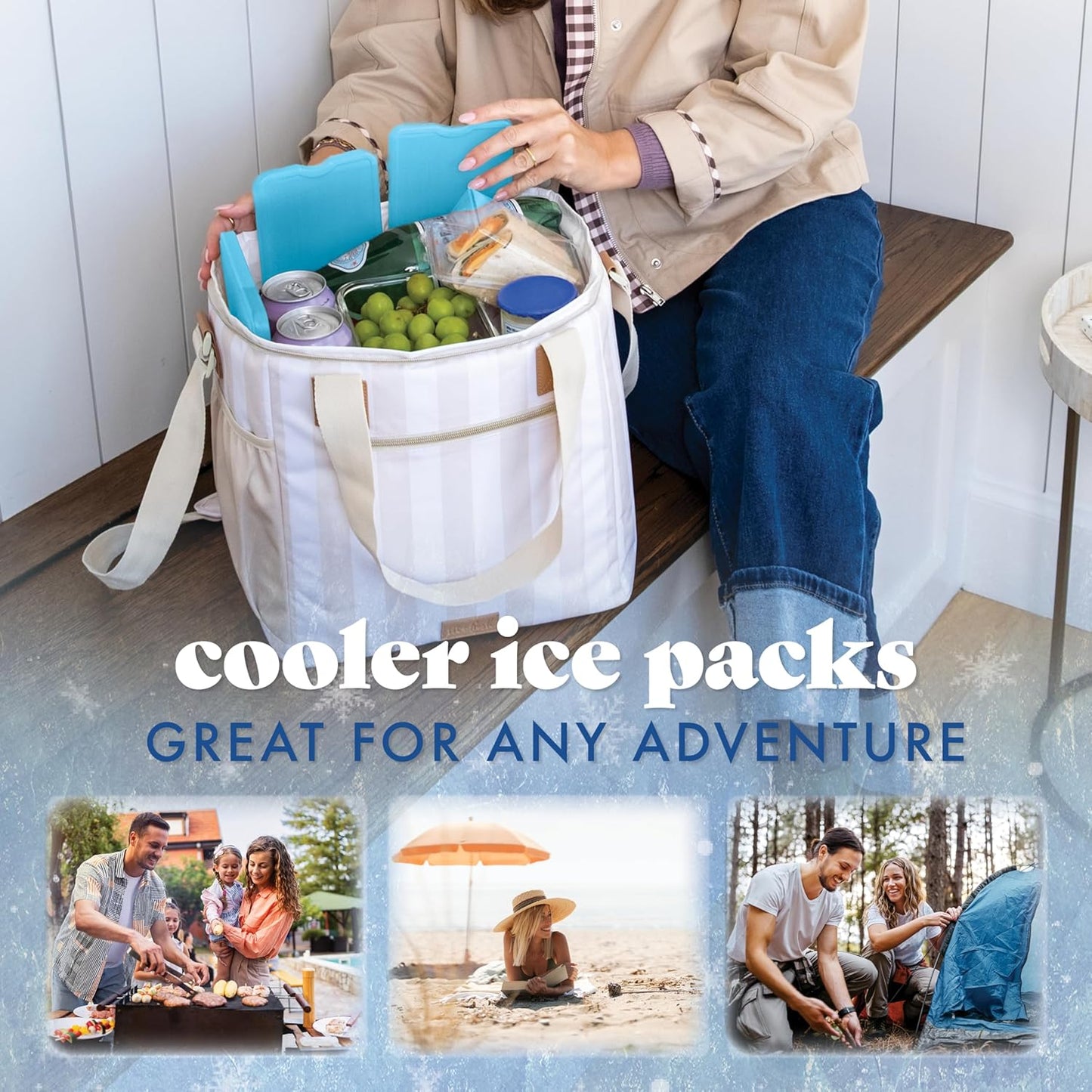 Cool Coolers by  4 Pack XL Slim Ice Packs, Quick Freeze Space Saving Reusable Ice Packs for Lunch Boxes or Coolers