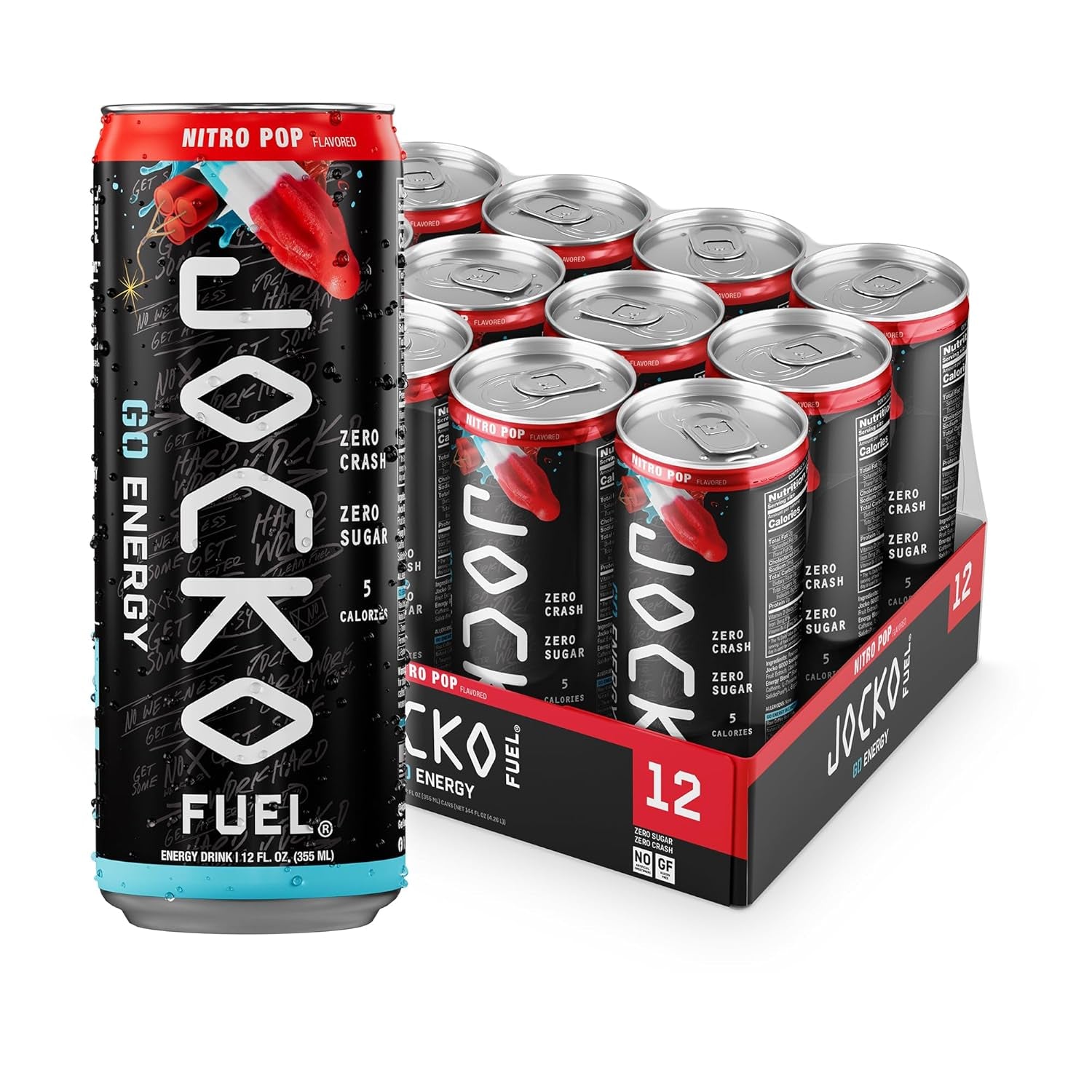 GO Energy Drinks, Nitro Pop - 95Mg Caffeine with Added Adaptogens, Vitamin B12 & B6, & L Theanine for Mood & Focus Support, No Sugar, 12 Pack - Packaging May Vary