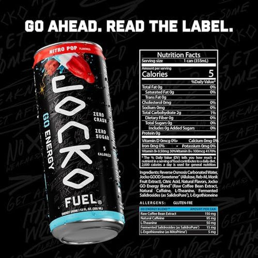 GO Energy Drinks, Nitro Pop - 95Mg Caffeine with Added Adaptogens, Vitamin B12 & B6, & L Theanine for Mood & Focus Support, No Sugar, 12 Pack - Packaging May Vary