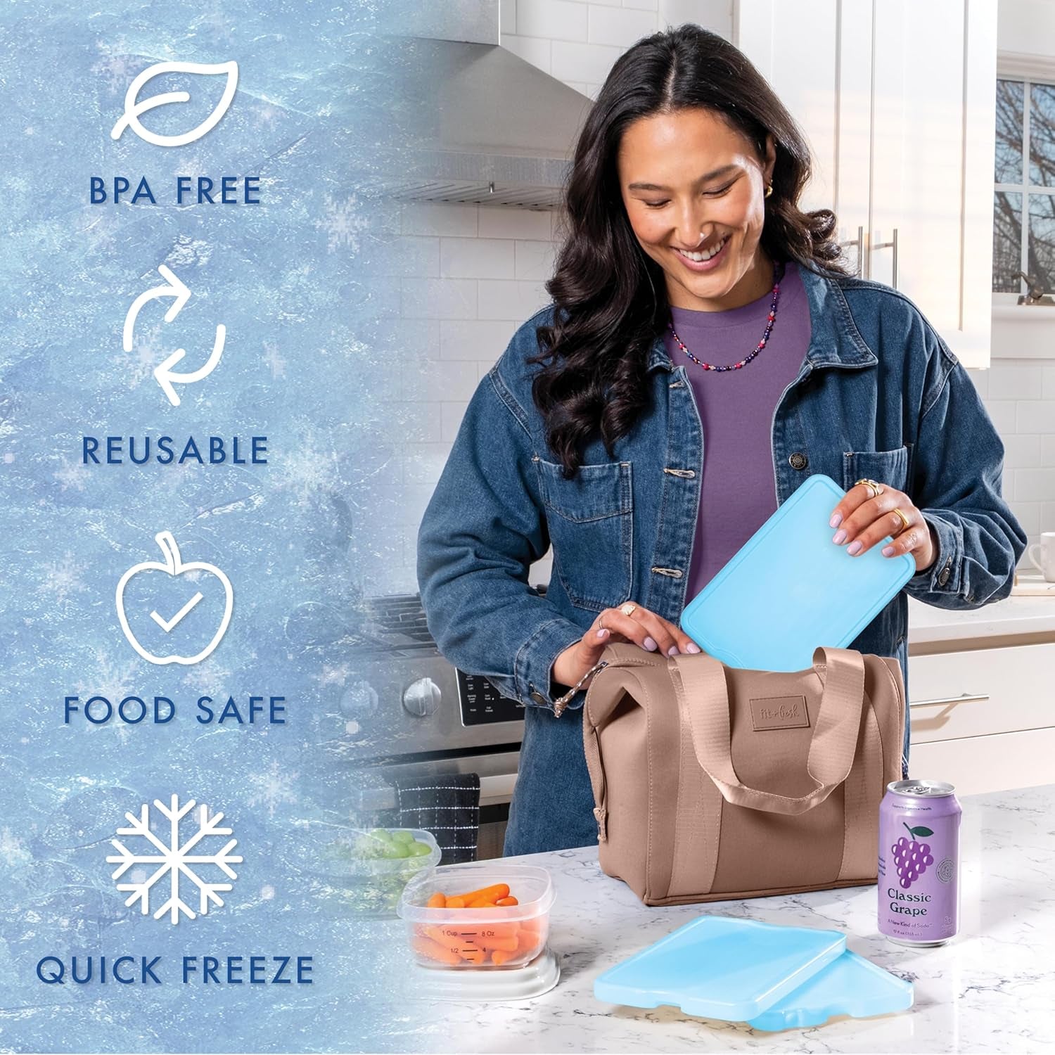 Cool Coolers by  4 Pack XL Slim Ice Packs, Quick Freeze Space Saving Reusable Ice Packs for Lunch Boxes or Coolers