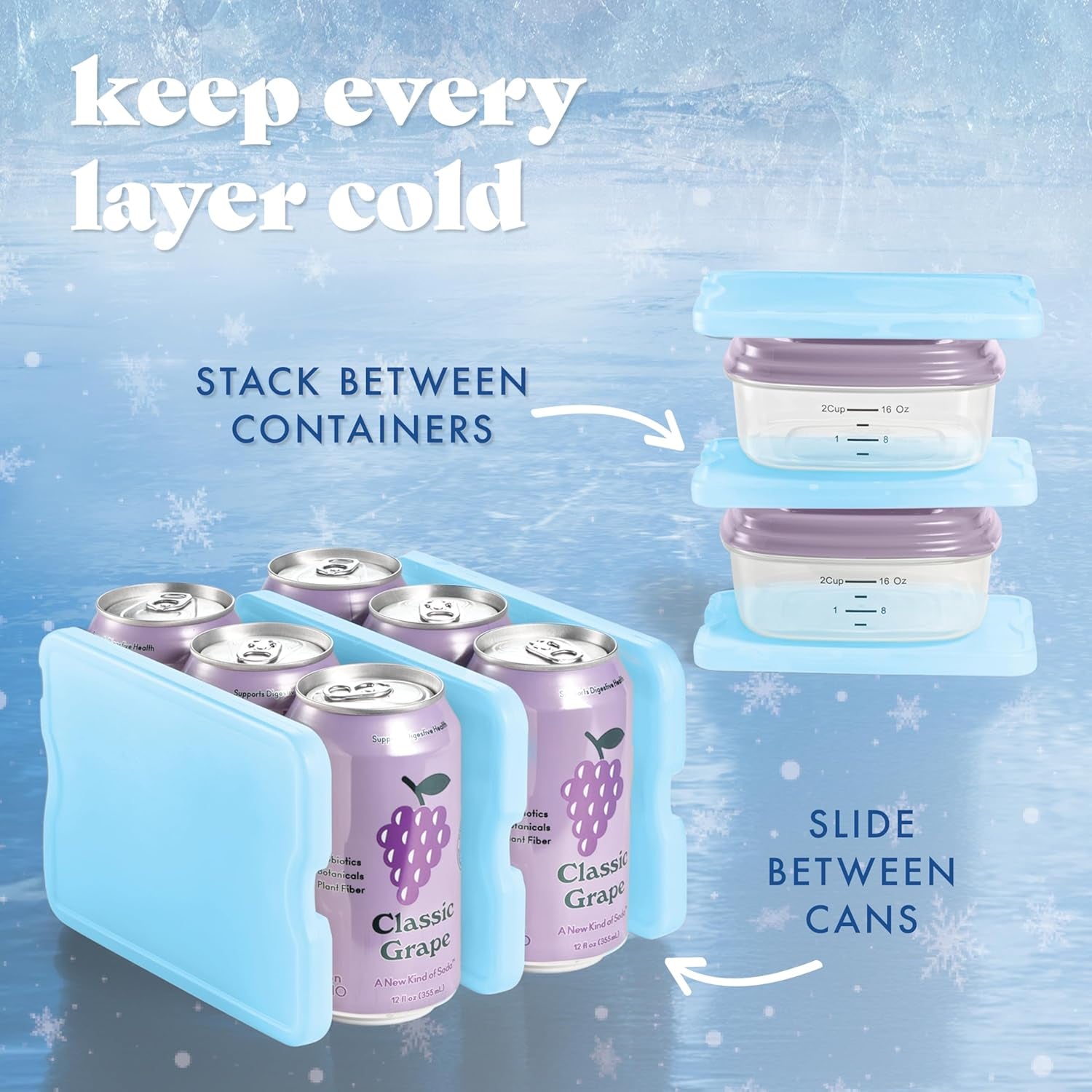 Cool Coolers by  4 Pack XL Slim Ice Packs, Quick Freeze Space Saving Reusable Ice Packs for Lunch Boxes or Coolers